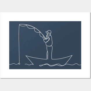 The man is fishing from the boat. Posters and Art